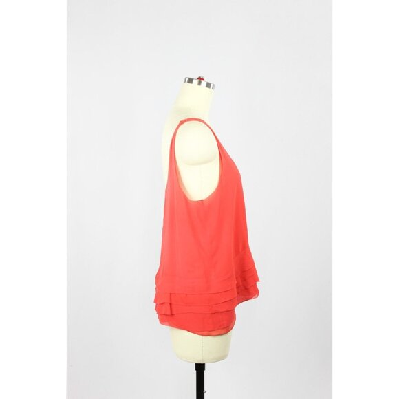 CLUB MONACO Coral Red Silk Georgette Ruffle Layered A-Line Tank, Size S - Picture 2 of 11